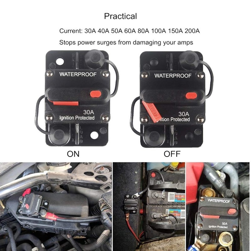 OUHL 30 Amp Circuit Breaker Manual Reset 30-250A for Car Truck Rv ATV Marine Trolling Motors Boat Vehicles,12V-48V DC (30A) - Image 2